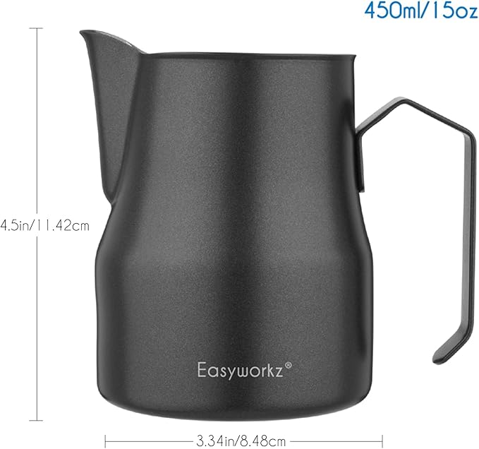 Easyworkz Stainless Steel Espresso Cup 2pcs Set Double Wall 5 oz, Bundled Espresso Steaming Pitcher Stainless Steel 15 oz Coffee Frothing Picther Milk Jug Cappuccino Latte Art Cup