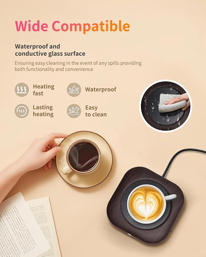Mug Warmer - 3-Temp Settings Coffee Mug Warmer for Desk with 4 Hrs Auto Shut Off, Fastest Heating & Smart Wood Candle Warmer - Ideal Coffee Gifts Accessories Keep Beverages Coffee Warmer