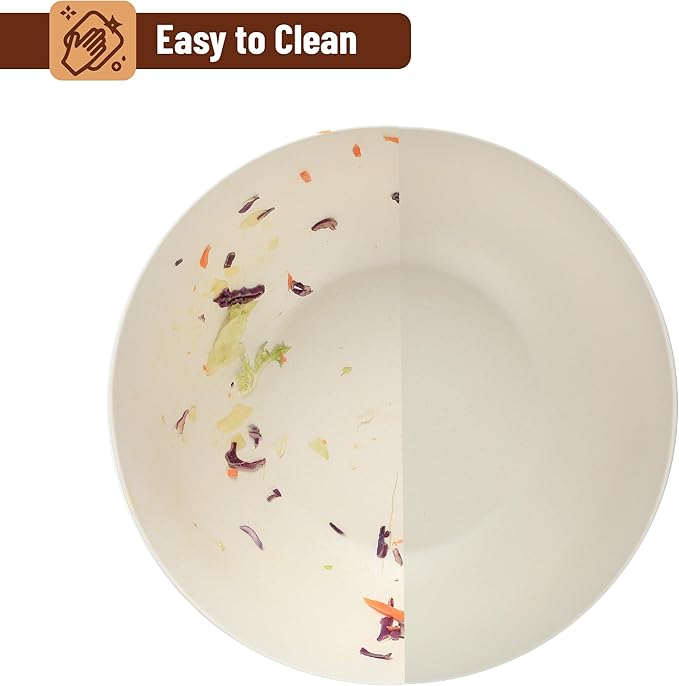 BAMBOO LAND- Large Salad Bowl with Wooden Lid, 10 Inch/108 Oz, White, Bamboo Fiber Salad Bowl with Serving Utensils, Wide Applications
