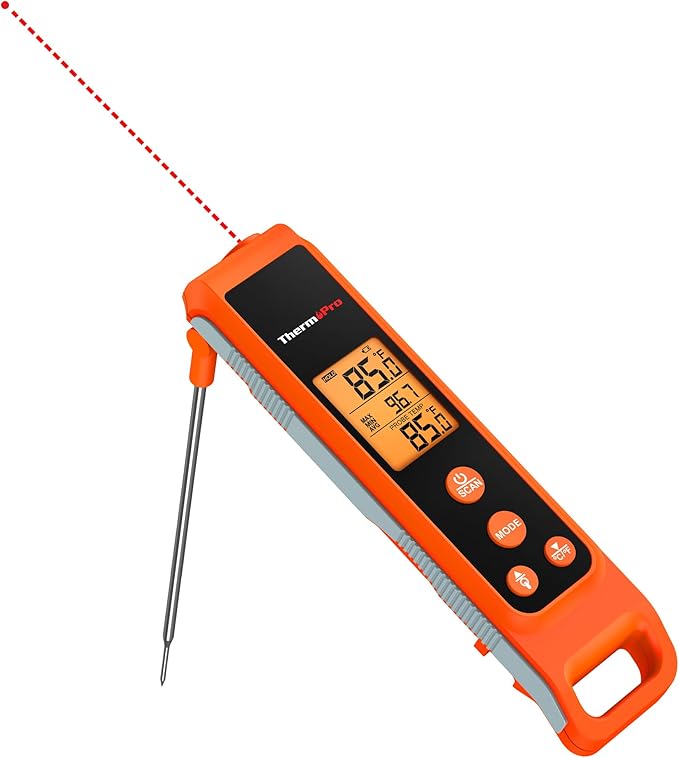 ThermoPro TP420 2-in-1 Instant Read Thermometer for Cooking, Infrared Thermometer Cooking Thermometer with Meat Probe, Non-Contact Laser Meat Thermometer for Griddle Grill Pizza Oven HVAC Pool
