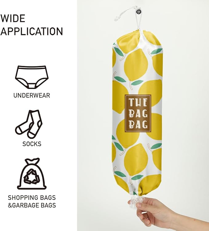Plastic Bag Organizer, Reusable Grocery Country Style Plastic Bag Dispenser for Home Kitchen Travelling Camping Decor, Dispenser use 1 Pack，Lemon Pattern