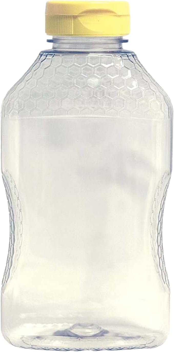 Mann Lake Refillable Hourglass Honey Jars | 1.5 lb Plastic Containers with Yellow Flip-Top Lids | Empty Bottles for Honey Storage & Dispensing | 24-Pack (Honey Not Included)