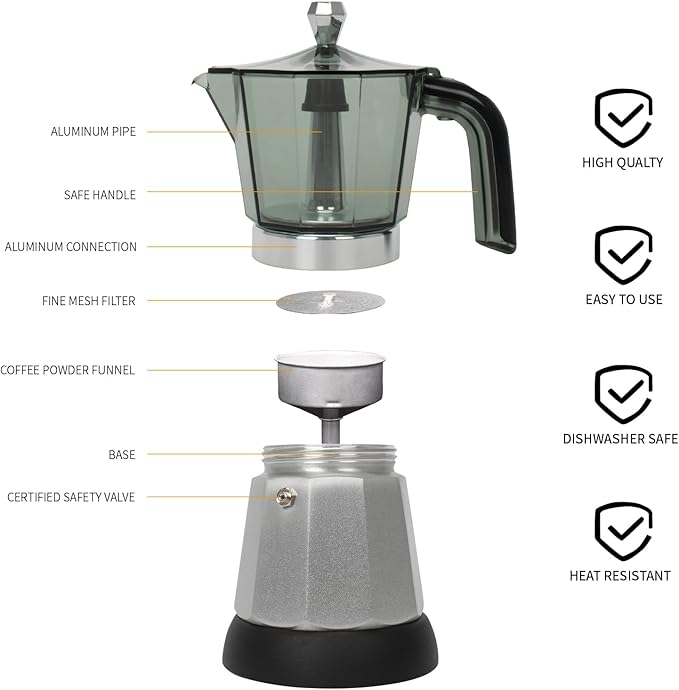 LAOION 6 Cup Manual Espresso Maker, Small Espresso Machines for Home, Cuban Coffee Maker with Detachable Base & Overheat Protection,Cafeteras Electricas Modernas Moka Pot, Greca Electrica De Cafe Gift