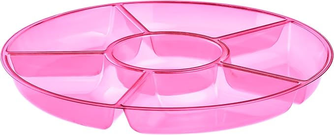 Plasticpro 6 Sectional Round Plastic Serving Tray/Platters Pink Pack of 2