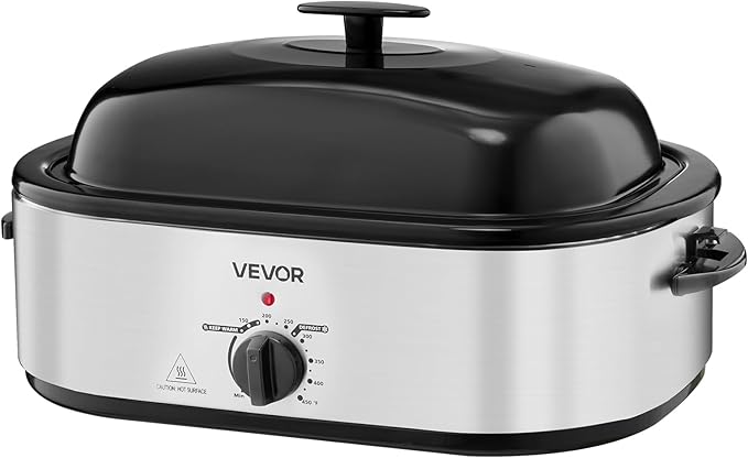 VEVOR Roaster Oven, 20QT Electric Roasting Pan, 150-450℉ Adjustable Temperature Fast-Cooking Turkey Roaster, Turkey Oven with Self-Basting Lid, Defrost & Warm Function for Home, Fits 24lb Turkey