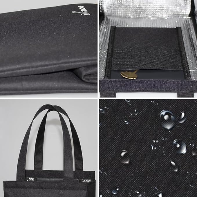 iknoe Insulated Lunch Bag for Women & Adults, 9L Foldable Wide-Open Cooler Bag with Pockets, Leakproof & Portable, for Picnic, Office, Beach(PureBlack)