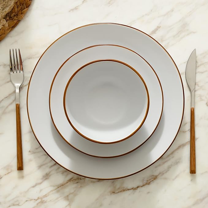 Stone Lain Brasa Modern Stoneware 16 Piece Dinnerware Sets, Plates and bowls Sets, Dish Set for 4, White