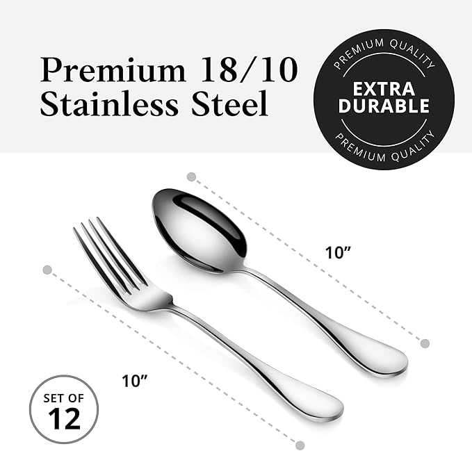 Artaste 56426 Rain 18/10 Stainless Steel Table LARGE SERVING Spoons and Forks Set, of 6 in Each, Silver