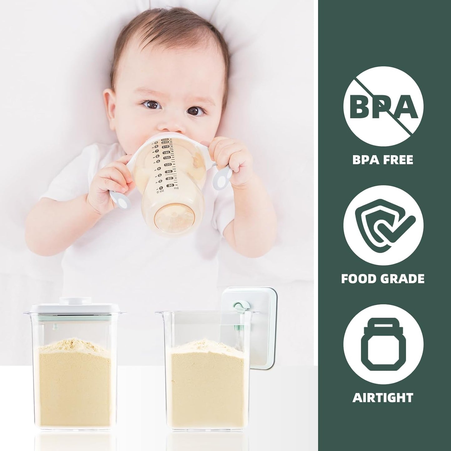 Baby Milk Powder Container - 2300ml Air Tight Formula Dispenser with Spoon and Scraper, BPA-Free, Clear, 28OZ, 1.76LB, 800g