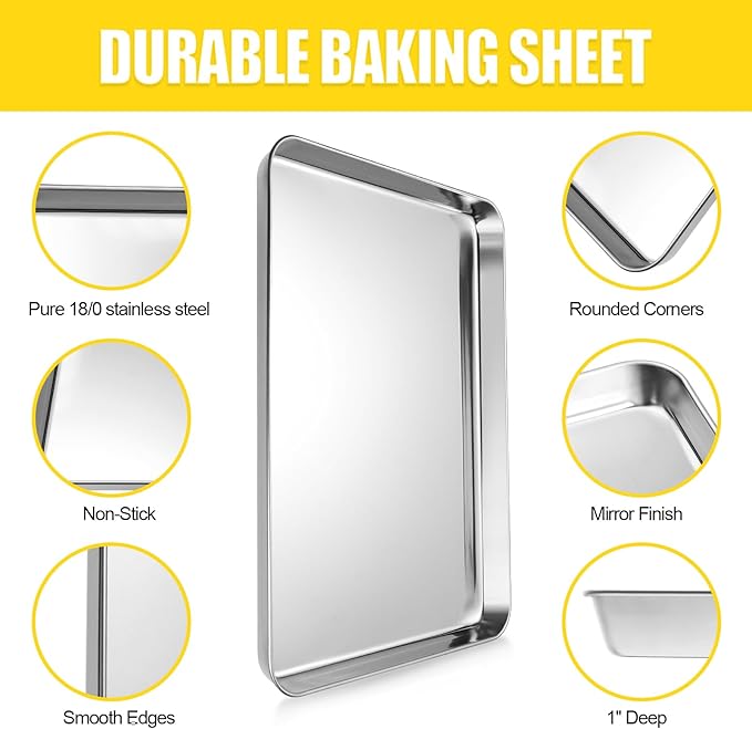 Terlulu Baking Sheet, Cookie Sheet, Stainless Steel Baking Pan, 2 Piece-17.3''x 12.3'' x 1'', Half Sheet Pan for Oven, Baking Tray for Baking&Roasting, Nonstick&Nontoxic&Easy Clean