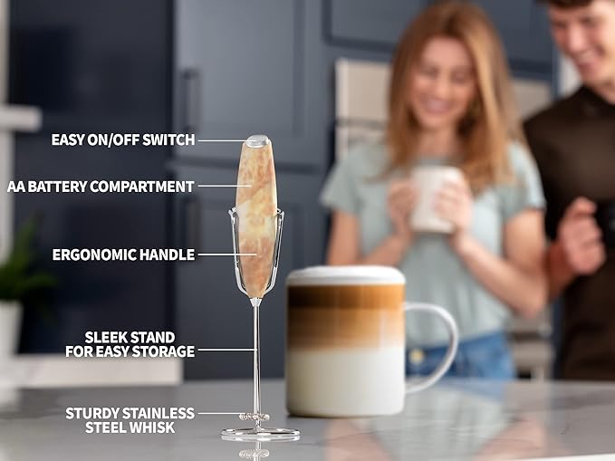 Zulay Kitchen Milk Frother Wand – High-Speed Handheld Frother with Upgraded Stand – Electric Foam Maker with Stainless Steel Whisk