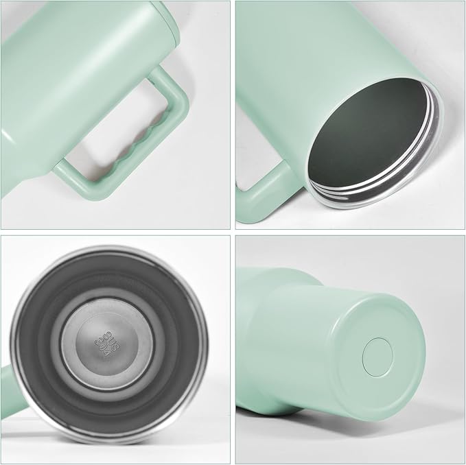 AGH 40 oz Sublimation Tumbler with Handle 4-Pack Stainless Steel Insulated Tumblers Blanks Water Bottle Travel Cups Matte Green