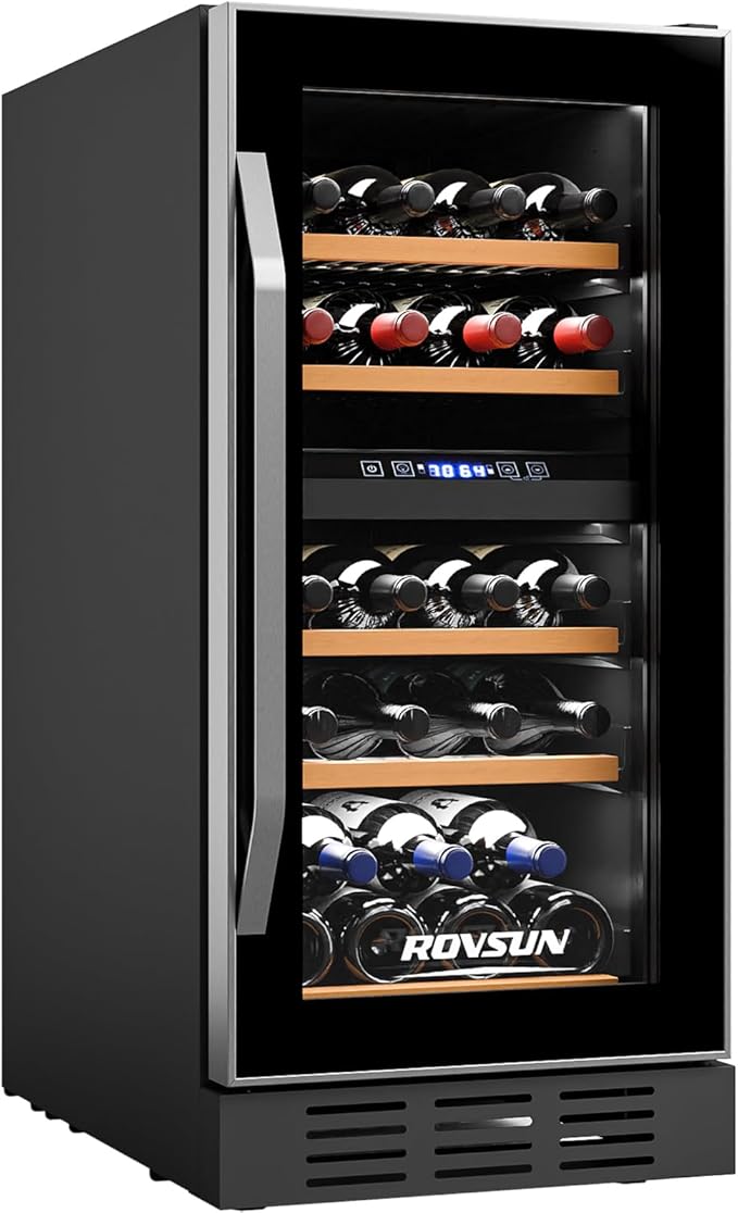 ROVSUN 26 Bottle Wine Fridge, Dual Zone Wine & Beverage Refrigerator w/Independent Temp & LED Control Panel, Built-in/Freestanding/Under Counter Wine Cooler Chiller for Red White Wine/Champagne/Beer