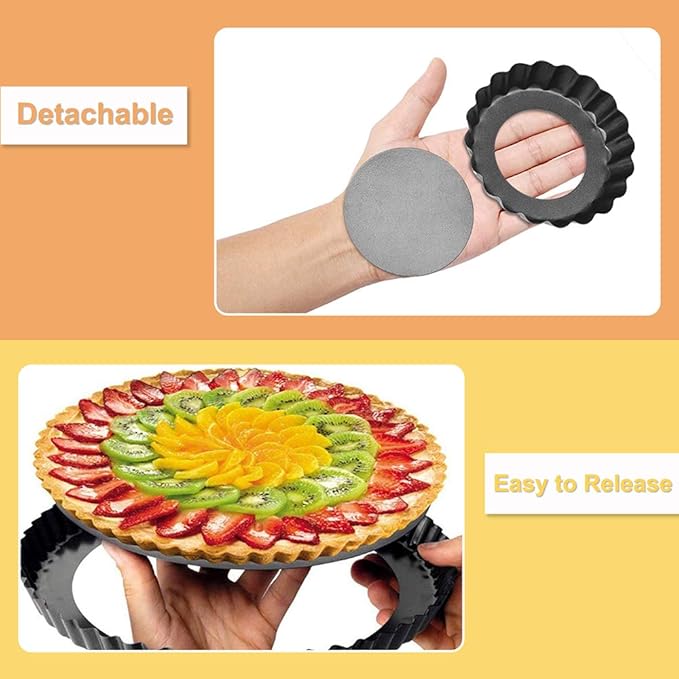 TORASO 11Inch, 9 Inch and 4 Inch Tart Pan with Removable Bottom, 2 Pcs Large Size Quiche Pan and 4 Pcs Small Size Pie Pan, Non-Stick Baking Pan (Set of 6)