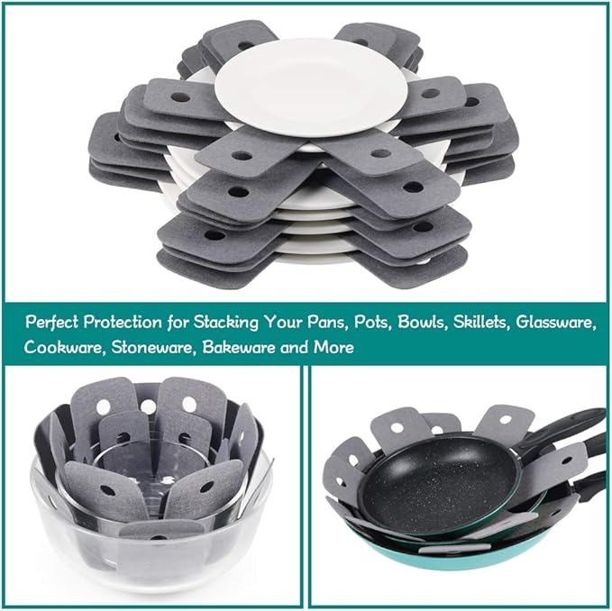 BYKITCHEN Pan Pot Protectors, Set of 12 and 4 Different Sizes, Larger & Thicker Gray Pan Separator Pads, Pan Protectors for Stacking and Protecting Your Cookware