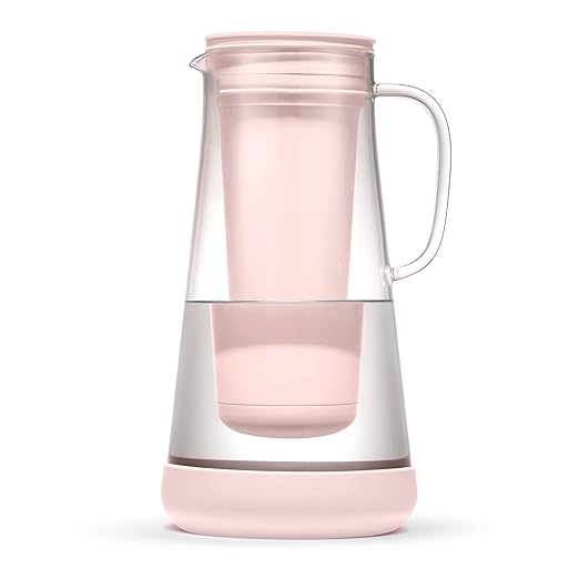 LifeStraw Home– Water Filter Pitcher, 7-Cup, Glass with Silicone Base, Pink Bubble, for Everyday Protection Against Bacteria, Parasites, Microplastics, Lead, Mercury, PFAS and a Variety of Chemicals