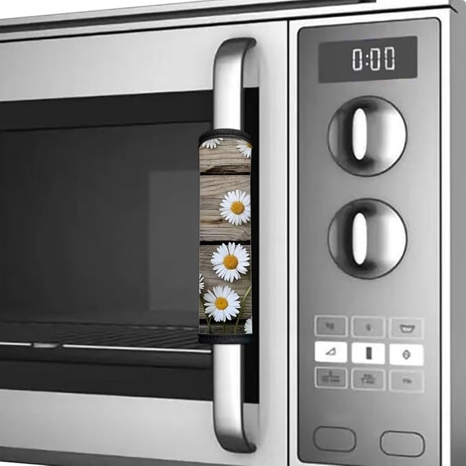 Refrigerator Door Handle Covers Pack of 6, Washable Anti-Skid Protector for Fridge Dishwasher Oven Keep Off Fingerprints Oil Stain Food Spot for Home Kitchen Decoration, Daisy Wood Grain