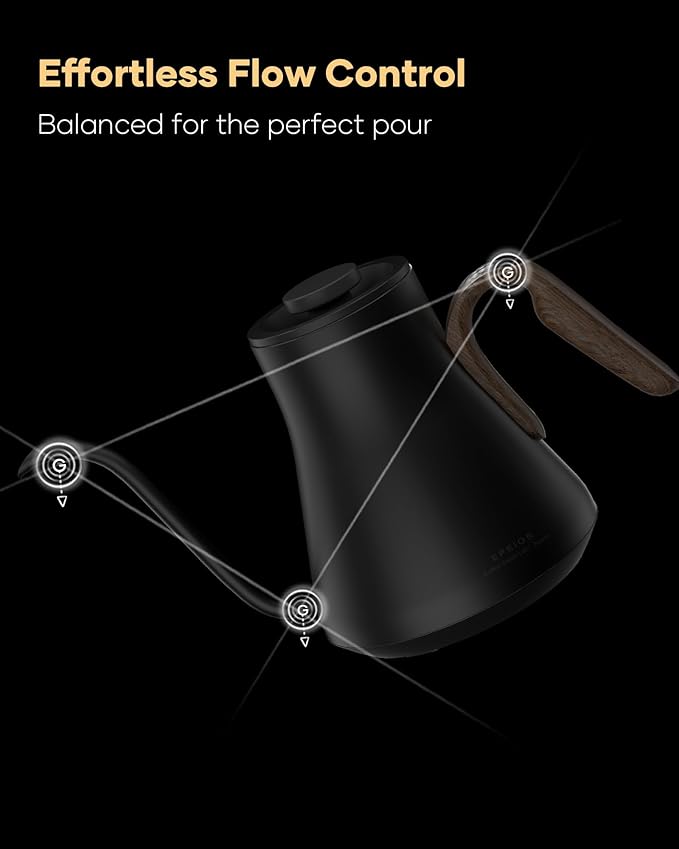 Cocinare Barista Collection Gooseneck Electric Kettle, ±1℉ Precise Temperature Control for Pour-Over Coffee & Tea, Quick Heating 1500W, Stainless Steel Interior, 0.9L (Goya Walnut)