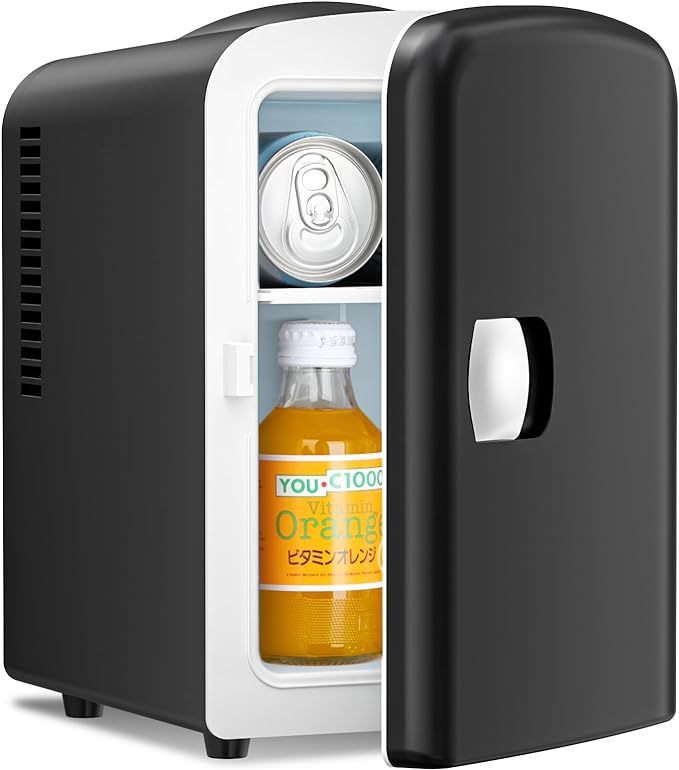 Antarctic Star Compact Refrigerator, Portable Mini Fridge, Skin Care 4L Capacity/6 Cans, for Bedroom, Car, Office & Dorm, Small Cooler for Cosmetics, Beverage and Food, Black