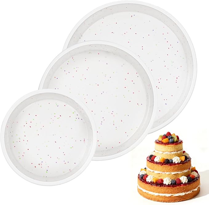 SJ 6, 8, 10 Inch Silicone Round Cake Pan with Metal Reinforced Frame Set of 3, Nonstick Silicone Cake Mold for Baking Suitable for Making Layers, Cheese & Chocolate Cakes