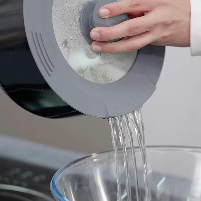 Tempered Strainer Lid for Stockpot Pasta Soup Pots - Universal Pan Lid with Heat Resistant Silicone Rim 10-12 inch Light Grey