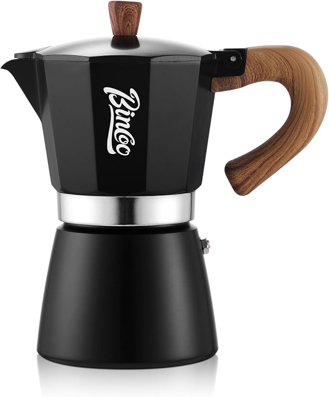 Bincoo Espresso Maker Stovetop, Moka Pot 6-Cups, Espresso Pot Classic Italian Coffee Maker,Single Safety Valve (Black, 6 Cup)