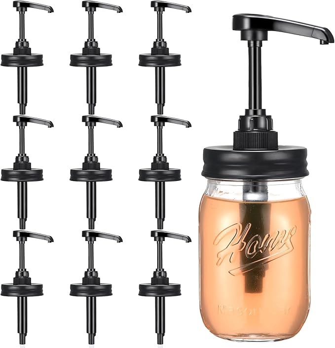 Bokon 10 Pack Mason Jar Syrup Dispenser Pump Lids Coffee Syrup Dispenser for Regular Mouth Mason Jar Rustproof Plastic Pump for Honey, Liquid Condiments, Ketchup, Coffee Glaze