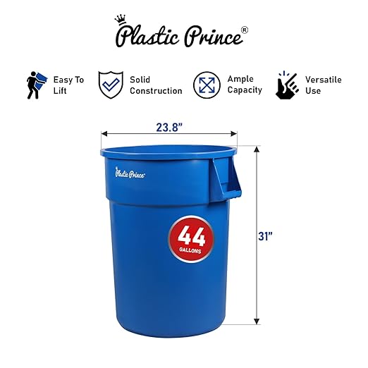 PLASTIC PRINCE 44 Gallon Round Trash Can with Lid Garbage Can Blue Waste Container for Home Garage Restaurants Warehouses