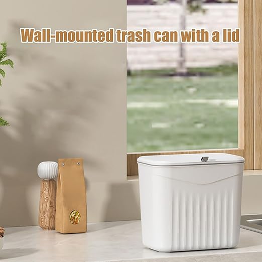 Kitchen Trash Can for Food Scraps Wall Mounted Trash Can with Lid | Organization for Apartment, Home, Office, Under a Cabinet, Laundry Room