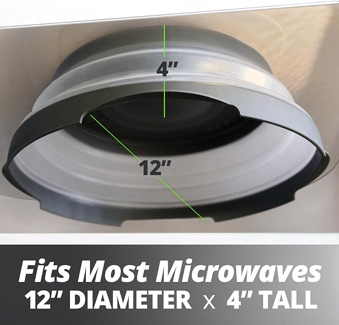 HOVER COVER Magnetic Microwave Splatter Cover with High Power, Strongest Magnetic Grip, Collapsible 12-Inch BPA-Free Food Lid, Vented Plate Guard, Dishwasher Safe, Space-Saving Storage - Black