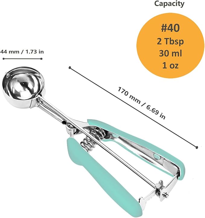 Cookie Scoop, Ice Cream Scoop, 2 Tbsp/ 30 ml/ 1 oz Cookie Scoops for Baking, 18/8 Stainless Steel Cookie Scooper for Baking, Ice Cream Scooper with Trigger Release, Cookie Dough Scoop (Mint)
