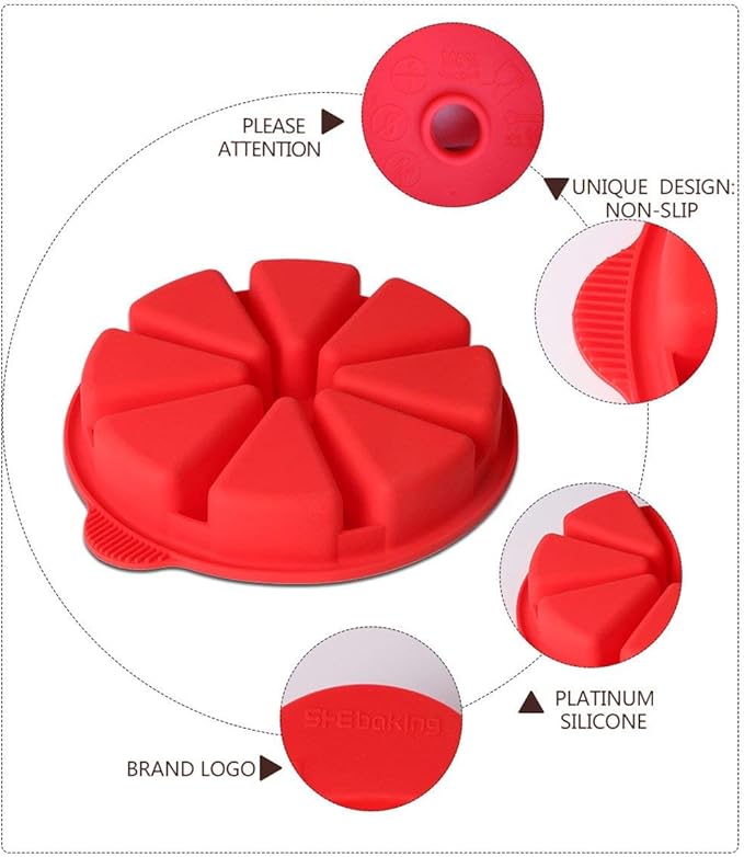 SHEbaking Scone Pan Silicone Triangle Cake Mold for Baking Nonstick Cornbread Pan 8 Cavity Pie Silicone Mold Perfect for Brownies, Muffin, Cupcake, Soap, polenta, or biscuits (Red)