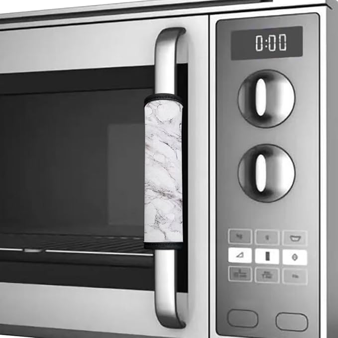 Refrigerator Door Handle Covers Set of 6, Antiskid Protector for Fridge Oven Dishwasher Keep Kitchen Appliance Clean from Smudges, Food Stains for Home Kitchen Decor, White Marble Print
