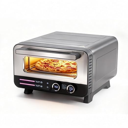 OLIXIS Pizza Oven Indoor, 1600W Electric Pizza Oven Fast Heating, 6 Presets Pizza Maker for 12 Inches, with Pizza Stone & Spatula, Upper-Bottom Independent Heating Temperature Control