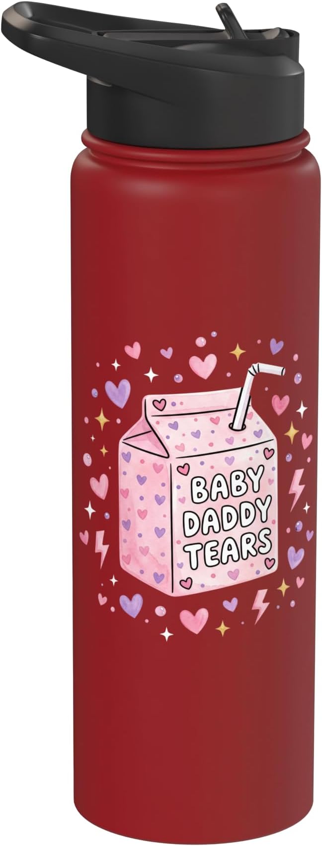 Baby Daddy Tears Retro Pink Milk Carton Hearts Aesthetic Stainless Steel Insulated Water Bottle