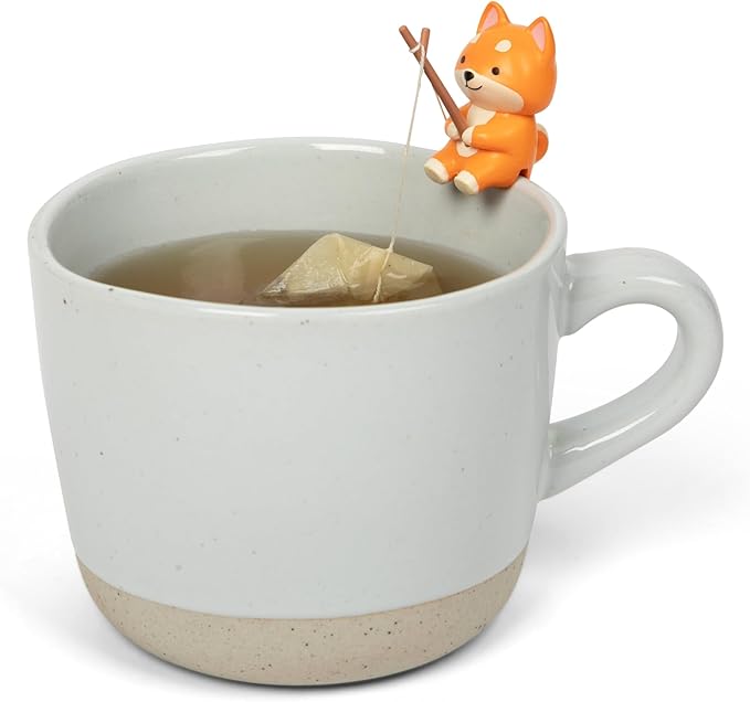 Tea Mates - 1pc Cute Fishing Dog - Tea Bag Holder and String Rest - Tea Accessory for Cup and Mug - Unique Funny Novelty Toy Gift Idea - Animal Figurine Drink Marker