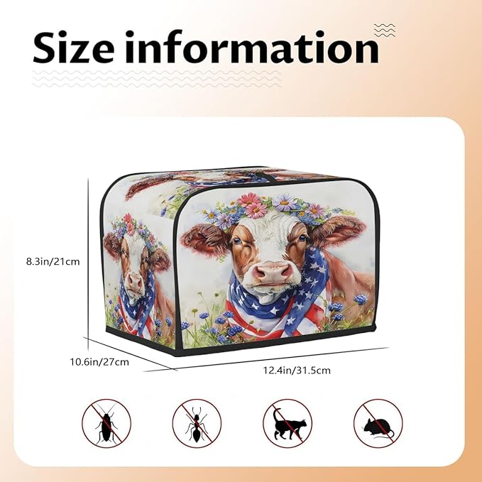 Animal Highland Cow Flower Toaster Cover 4 Slice Dust and Fingerprint Protection Toaster Bread Maker Covers Washable Kitchen Small Appliance Covers for Kitchen Accessories Decor Bakeware Women Gift