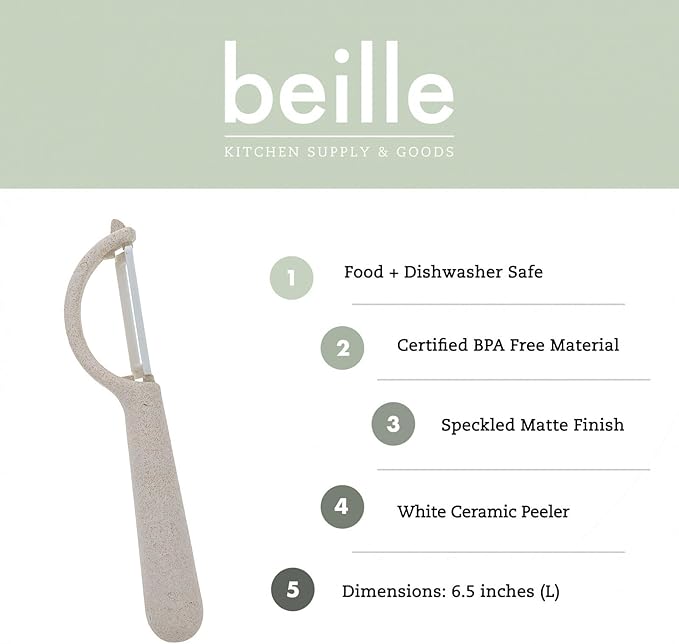 Beille Ceramic Blade Wheat Straw Vegetable Peeler Kitchen Gadgets, 6.5 Inch (Classic Peeler, Cream)