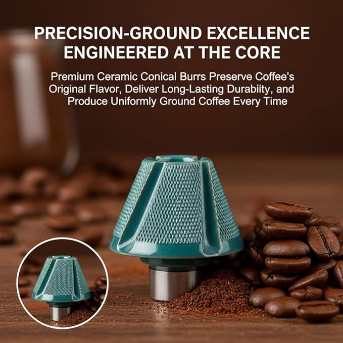 Electric Coffee Grinder, Conical Burr, Adjustable Grind Settings | Portable USB-C Rechargeable, for Espresso, French Press, Cold Brew, Travel & Home, Black