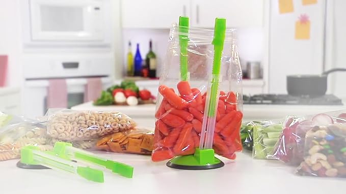 Baggy Rack Hands-Free Clip Food Storage Freezer Baggy Holder,Bag Holder For Plastic Bags Stand/Pack of 2 Green