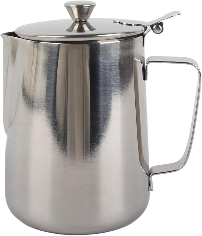Stainless Steel Coffee Cup, Milk Frothing Jug, Latte Pitcher with Lid, 1000ml Frothing Cup for Baristas, Stainless Steel Mug for Hot & Cold Drinks