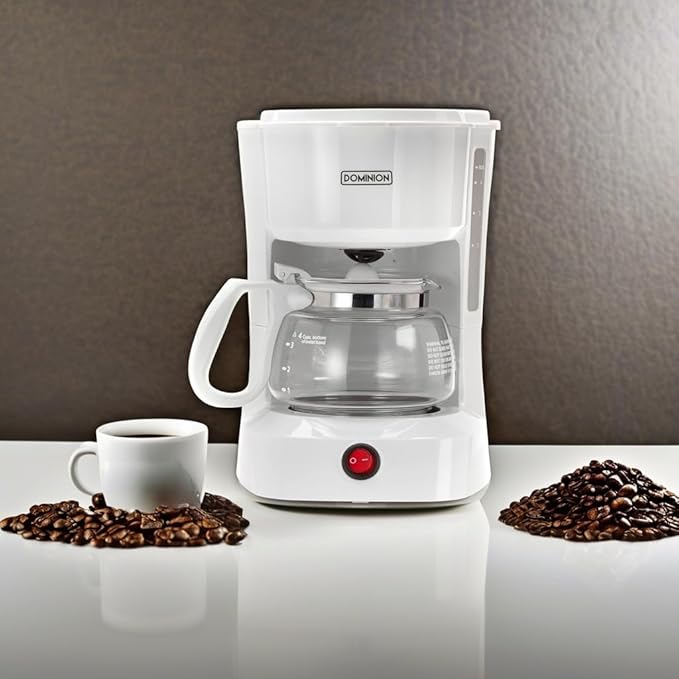 Dominion 4-Cup Coffeemaker Compact Coffee Pot Brewer Machine, Quiet Operation with On / Off LED Indicator Light, Convenient Cord Storage and Auto Pause Feature, Easy Anti-drip Coffeemaker with Coffee