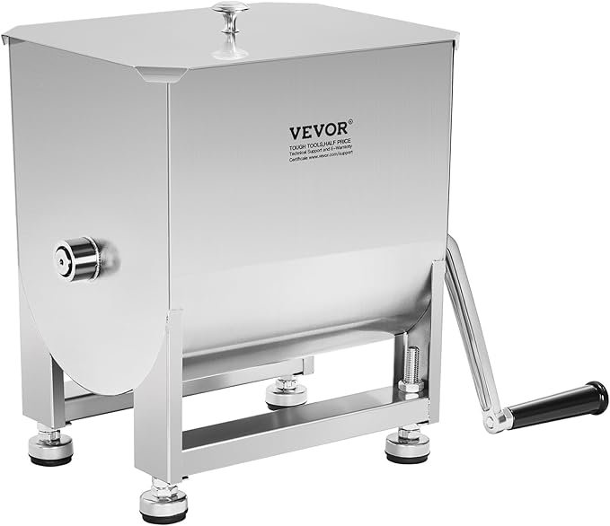 VEVOR Manual Meat Mixer, 15 Pound Capacity Tank Meat Processing Equipment, Stainless Steel Meat Mixer, Sausage Mixer Machine with Lid and Handle, Ground Beef Hand Mixer, Silver(Manual Only)