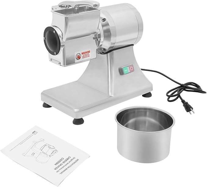 Electric Cheese Grating Machine, 550W 110V Multifunctional Automatic Vegetable Cutter and Food Processor Stainless Steel Crushing Barrel Food for Cheese Butter Bread Bran 88Lbs/h Production