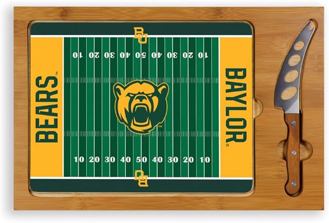 PICNIC TIME NCAA Icon Glass Top Cutting Board & Knife Set, Cheese Boards Charcuterie Boards, Serving Platter, (Parawood & Bamboo)