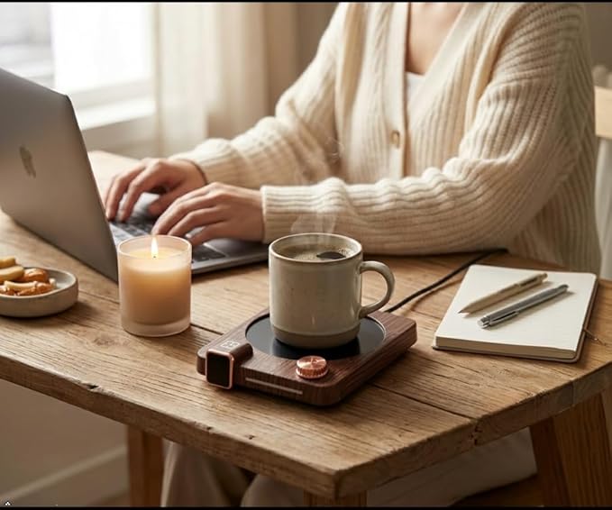 Coffee Mug Warmer for Desk, 40W Electric Cup Warmer with Digital Display, 9 Temp Settings, 1–12H Timer & Auto On/Off, LED Display Candle & Beverage Warmer Plate.