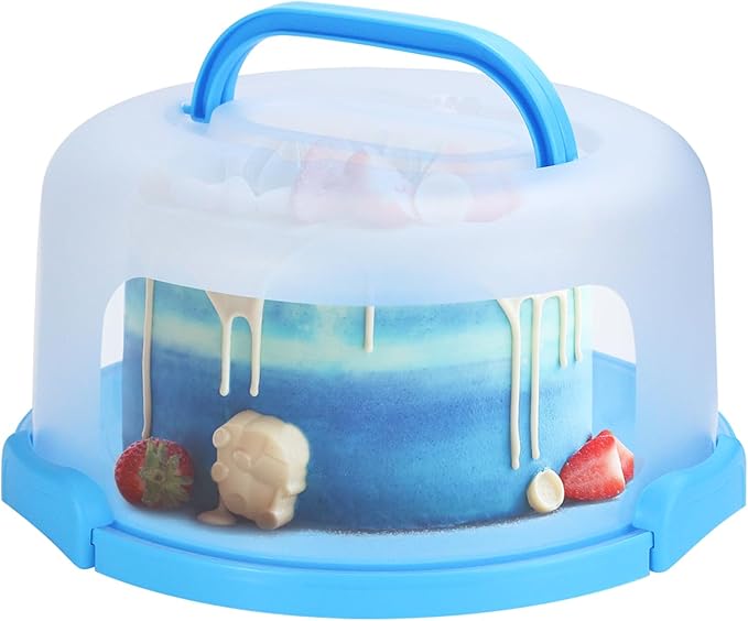 Cake Carrier with Lid and Handle, Fit 10’’ Cake Stand with Lid, Cake Transport Storage Container, Cake Containers Cover Stand with Lids, 3 Secure Side Closures (Blue)