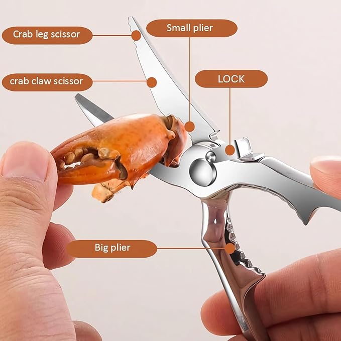 ACCUFINE Crab Crackers and Tools in Case Stainless Steel Set for Party Crab Scissors for Cutting the Shell Lobster Cracker and Tool Set Seafood Scissor Shrimp (silver)