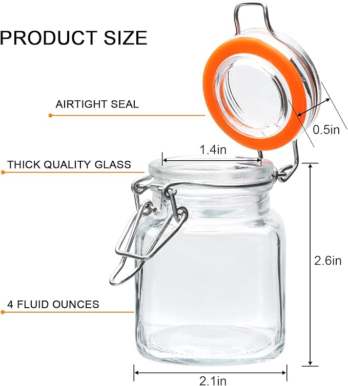 4 oz Glass Jars With Airtight Lids And Leak Proof Rubber Gasket,Small Mason Jars With Hinged Lids For Kitchen, Mini Spice Jars With Twine And Tags Labeling 30 Pack