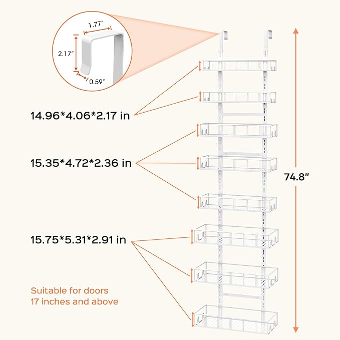 Bunoxea White 8-Tier Over The Door Pantry Organizer, Pantry Organization And Storage, Metal Hanging Spice Rack Shelves Door, Home & Kitchen Essentials, Laundry Room Bathroom Organization